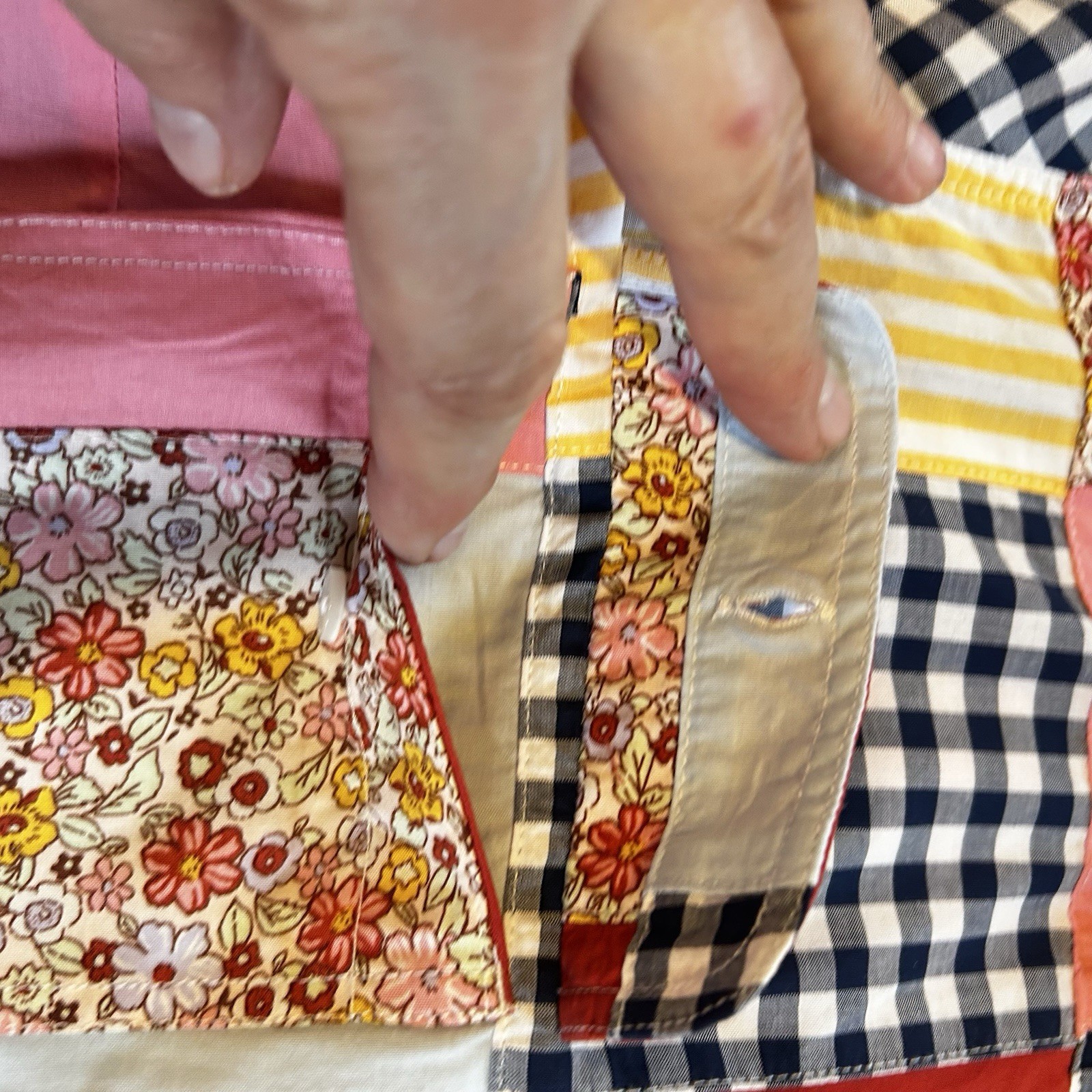 Lands End 100% Cotton Patchwork Button Front Long… - image 6