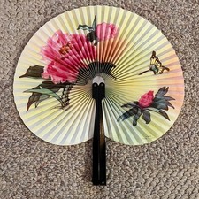 Vintage Metal Paper Hand Fan Fold Up 1950-1960 China Floral