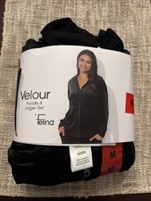 Felina Ladies' 2 piece Velour Hoodie Jogger Set, Medium Black
