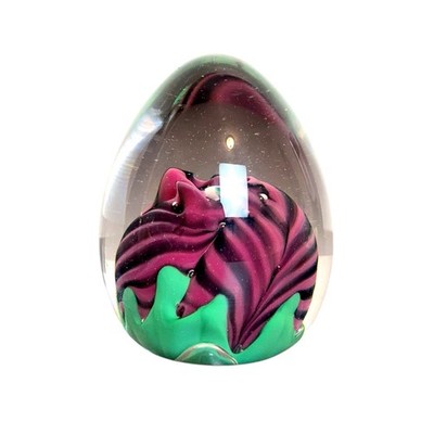 Hand Blown Glass Paperweight Signed Peter B. Neff 1989 Egg Shape Ribbon Bubbles