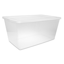 Large Clear Plastic Storage Bin with Snap-On Lid, 90 Quart Capacity, White
