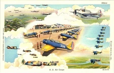 Military US AIR CORPS Airfield~Airplanes~Pilots ca1940's Linen AVIATION Postcard