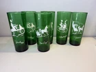 6 Vintage Anchor Hocking Forest Green Gay 90's Tall Glasses Tumbler Set