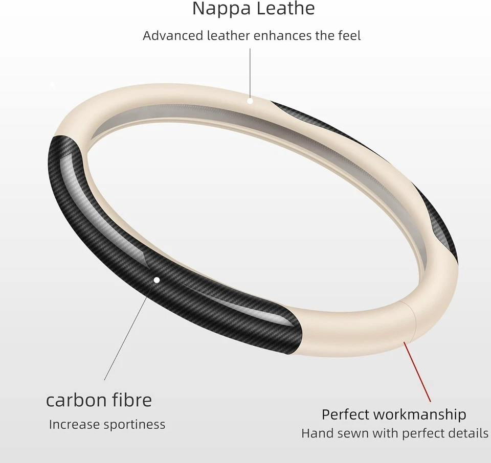 Cubierta Volante 15" Antideslizante Coche Fibra Carbono Cuero Para Mercedes Benz Foto 2 de 4