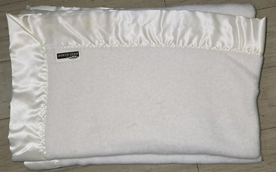 #ad Vtg North Star By Chatham 39x50quot; Ann Crib Blanket White With Cream Satin Trim $17.99