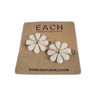 EACH Jewels Hair Clips 2 Pack Flower Barrettes Gold & Mother of Pearl Color