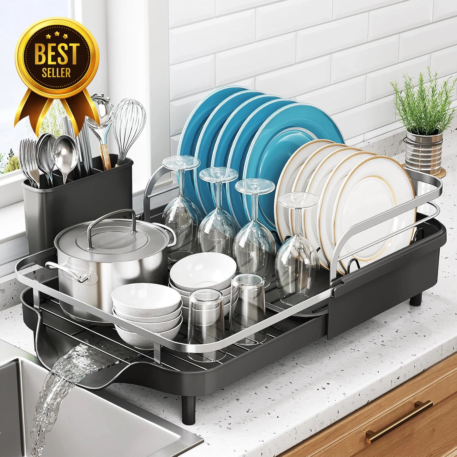 Dish Drying Rack Expandable Kitchen Counter Dish Rack Stainless Steel Dish Drain