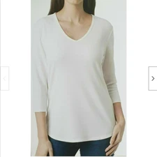 Seg'ments Women 3/4 Sleeve Basic/Essential Tencel V-neck Tshirt (small,white)NWT