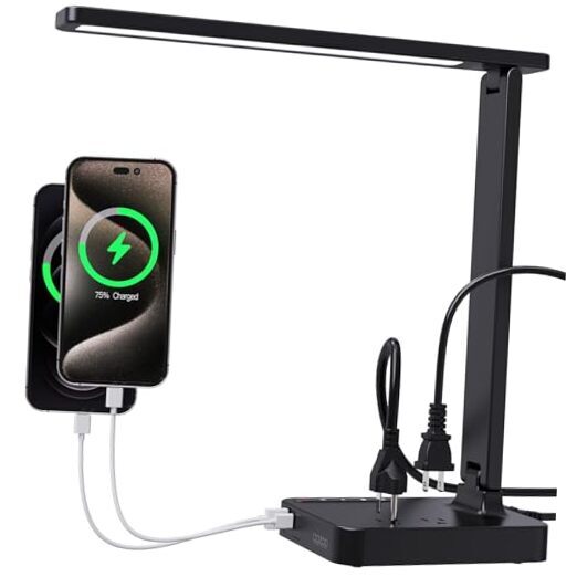 Desk Lamps for Home Office,Modern LED Desk Lamp for Dorm with 2 USB Black Pro