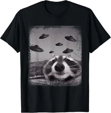 Alien UFO Racoon Meme Funny T-Shirt Gift for Dad, Mom, Daughter, Coworker, Frien