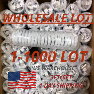 Wholesale Bulk Lot 3Ft 6Ft USB Cable For Apple iPhone XR X 8 7 Plus Charger Cord