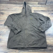 Dri Duck John Deere Laredo Jacket Mens Size 2XL Hooded Lined Full Zip Logo Brown