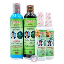 Jinda Shampoo  Conditioner  Hair Serum x 2 , Herbal Anti Hair Loss Hair Growth