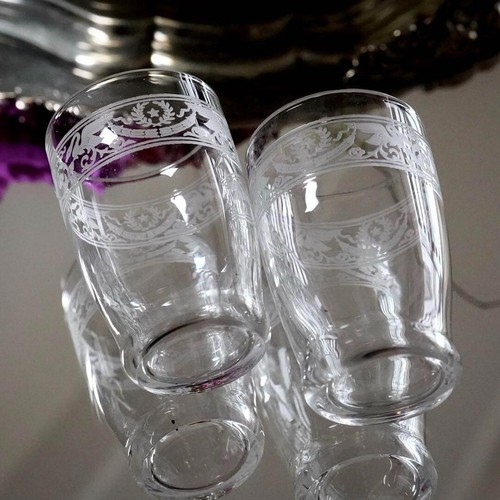Baccarat Cygnes Antique Crystal Liqueur Shot Glass Pair Swan Etched Old - Picture 17 of 17