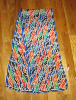 Vintage Acute Blue Red Orange Black Geometric 100% Silk  display picture 3