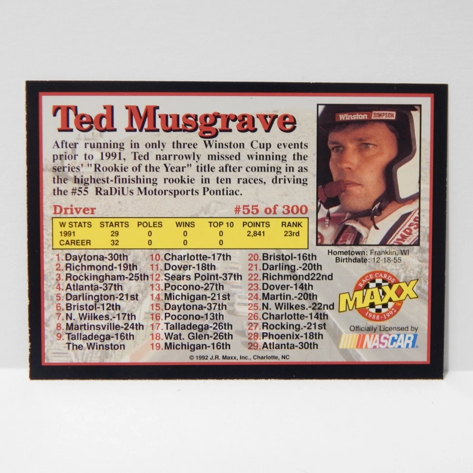 NASCAR Ted Musgrave Card 55 of 300 - Image 2 of 2