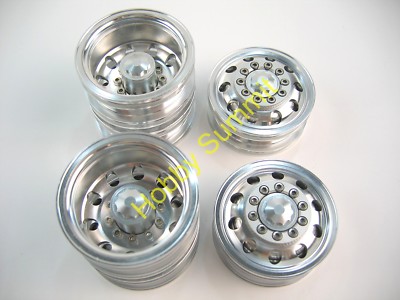 A Set  1/14 R/C  2-Axle 4X2 Tractor Truck  ALLOY WHEELS  SILVER Rims  re Tamiya 