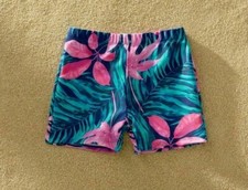 Boy's Blue  Pink Tropical Plant Leaf Hawaiian Print Swim Trunks NWT 5/6