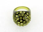 Vintage Costume Jewelry, Moss Green Dome Ring, Pave Rhinetones, Crystals RG12