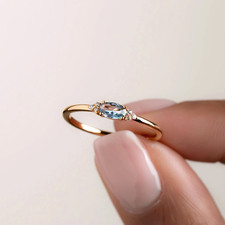 Dainty Oval Cut ring Blue topaz stone 925 Sterling Silver ring