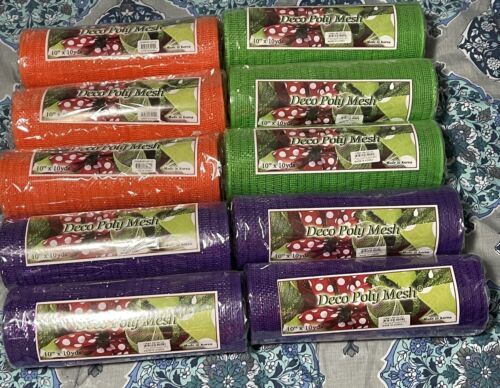 Deco Mesh Halloween Rolls 10 Packs Total. Purple Green Orange 10 Inch X 10 Yards