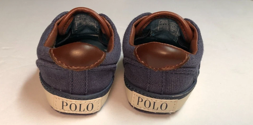 Ralph Lauren Polo Infantil Zapato Azul Lona Cuero Borde Talla 1 Foto 4 de 4