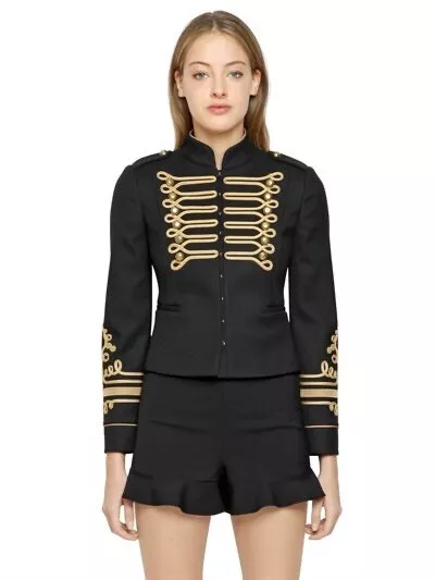 RED VALENTINO Black Twill & Gold Embroidered Military Blazer Sartorial Jacket
