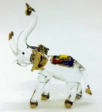 2"L  Elephant Figurine Blown Glass Wildlife Animal Miniature Crystal Collectible