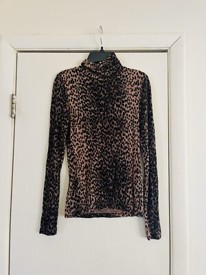 Womans H&M Cheetah Print Stretch Body Con Turtleneck Knit Top Xs