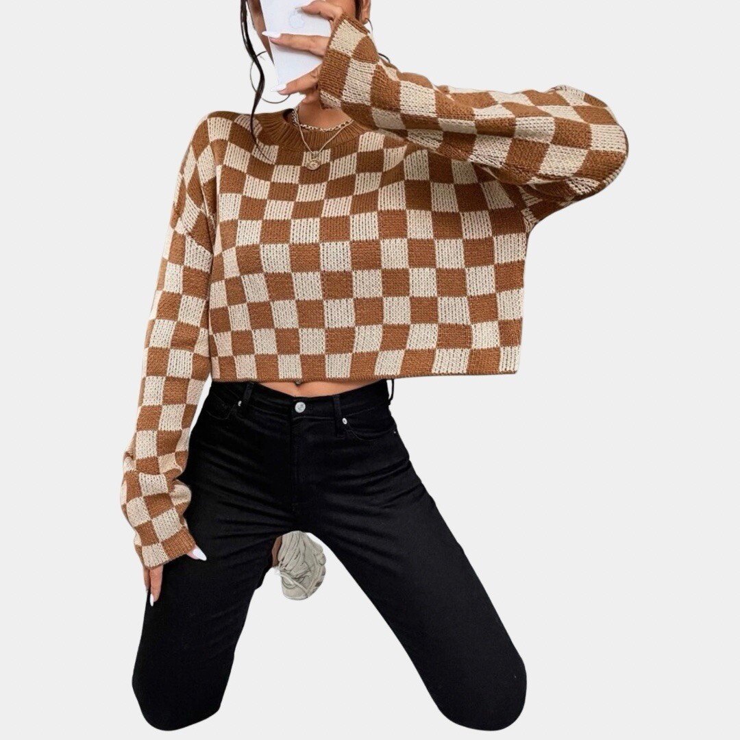 Checkered Pattern Drop Shoulder Sweater - image 6