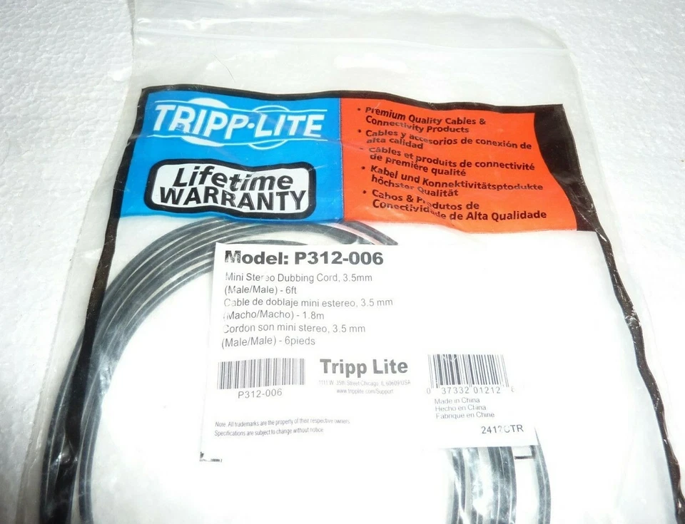 New in Package Tripp Lite 3.5mm Mini Stereo Audio Cable (M/M) 6-ft P312-006 S-31 - Image 2 of 3
