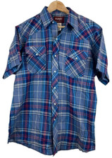 Wrangler Western Shirt Men's Size L Pearl Snap S/S Blue Plaid Country Fit