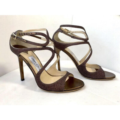 【美品】定番 人気Jimmy Choo Lang100 24.5㎝ 春夏 JIMMY CHOO LANG 100 / Brown Leather High Heels Sandals [VG] Size 7