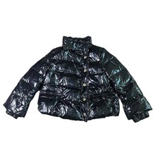 Duvetica Black Patent Real Down Coat Jacket Snap-down Ruffle Rare Size Small 38