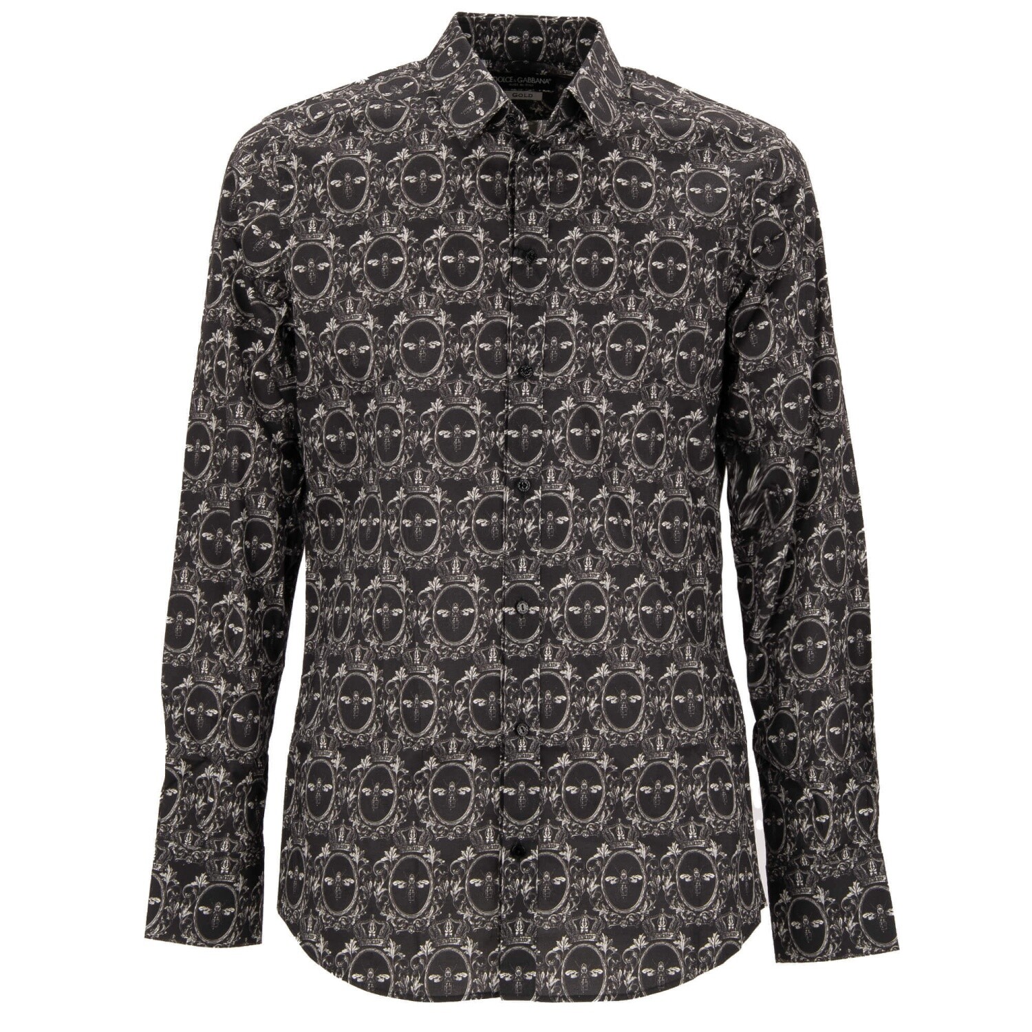 DOLCE & GABBANA Crown Napoleon Bee Cotton Shirt GOLD Black Gray 13330
