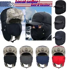 Mens Womens Winter Ear Flap Trapper Hat Full Face Mask Aviator Snow Ski Thermal