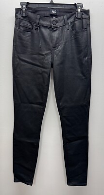 PAIGE Verdugo Ankle Black Silk Coated Skinny Jean Womens 28