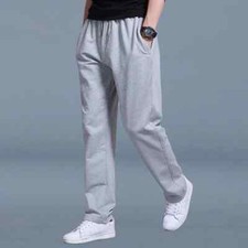 Mens Solid Joggers Sweatpants Open Bottom Drawstring Straight Athletic W/Pocket