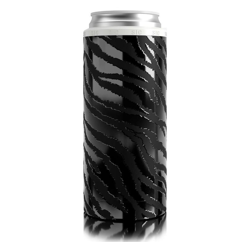 Stainless Slim Can Koozie Black Zebra