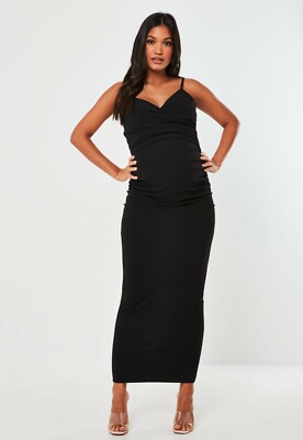 Missguided Maternity Damen Umstands Kleid Maxikleid Abendkleid schwarz Gr.36
