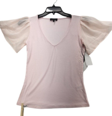 1.STATE Women's Pink Flutter Short Sleeve V-Neck Knit Top Size S   M541