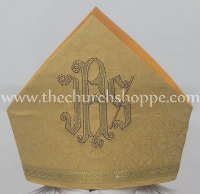 New Yellow Mitre with IHS embroidery,mitra,Bishop's Mitre, New