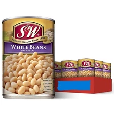 10 Pack) S&W Canned (Regular) White Navy Beans, Gluten Free, Vegan, Fat Free.