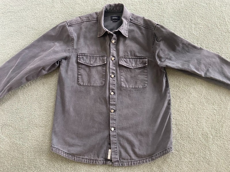 Pull & Bear Mens Large Gray Shirt / Jacket Long Sleeve Buttons Pockets
