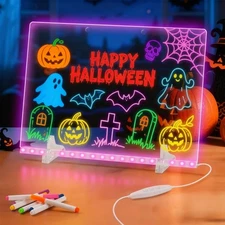 LED Note Board with 7 Colors & 4 Modes, 13.7"x10" Acrylic Dry Erase Board wit...