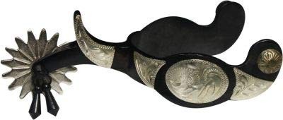 Showman Black Steel Jingle Bob Spurs w/ Engraved Silver Conchos & Bar Accents