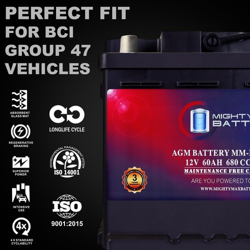 Mighty Max MM-H5 Group 47 12V 60AH 100RC 680CCA Battery Replaces BMW ...
