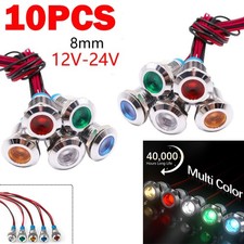 8mm 12/24V 1/2" LED Metal Indicator Light Signal Lamp Waterproof 10PCS