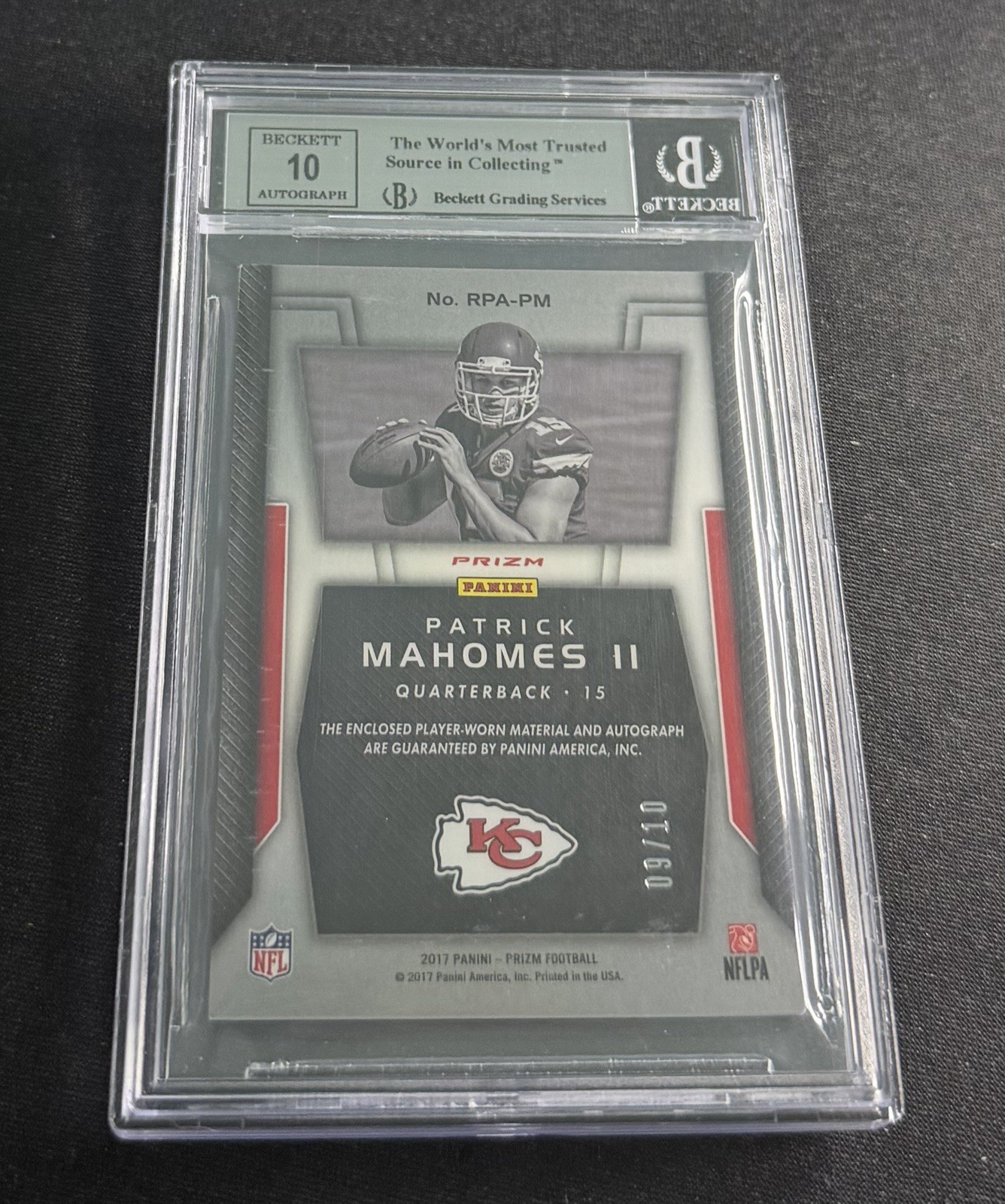 2017 Patrick Mahomes II Prizm Gold Rookie Patch Auto RPA /10 BGS 9 10 Autograph view 2