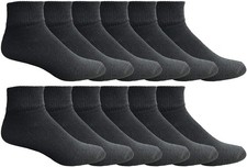 12 Units of Kids Cotton Quarter Ankle Socks In Black Size 4-6 - Boys Ankle Sock
